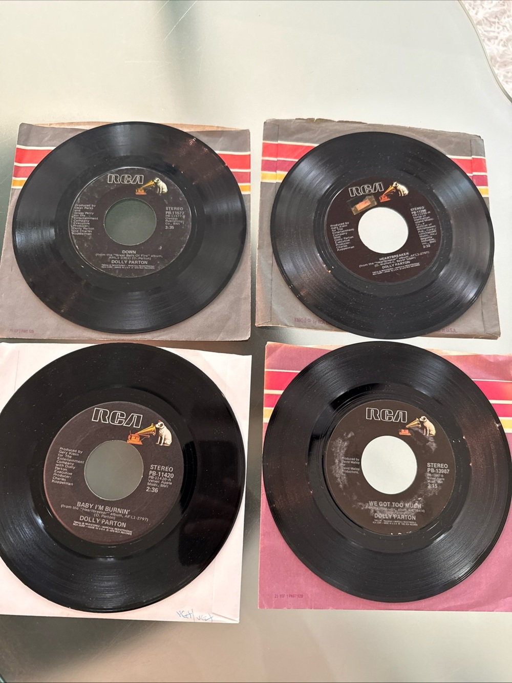 Four DOLLY PARTON 45 RPM Vinyl 7”